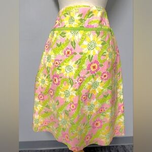 Lilly Pulitzer Pink, Lime & Yellow Gator Floral A-Line Skirt